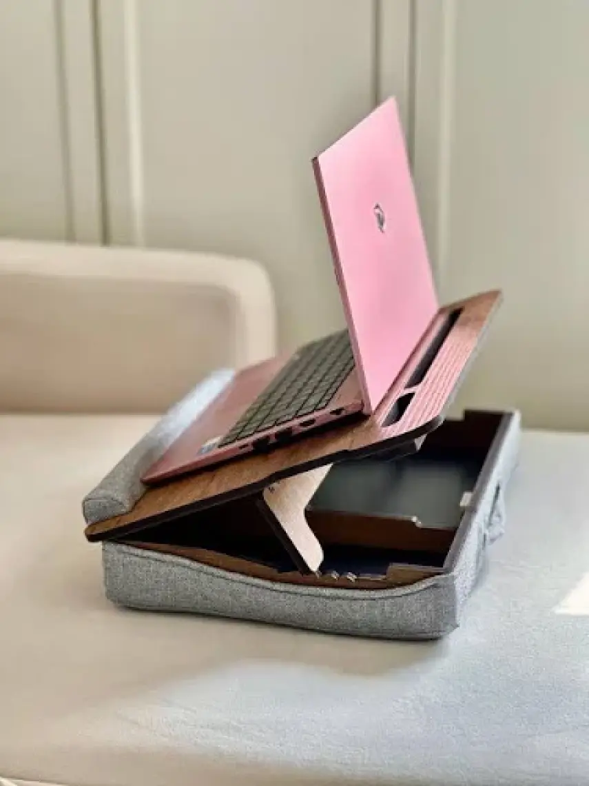 Vigo Wood Minderli Eğim Ayarlanabilir Laptop Sehpası 13" ve 15.6" Taşınabilir Notebook Tablet ve Telefon Bölmeli Masa