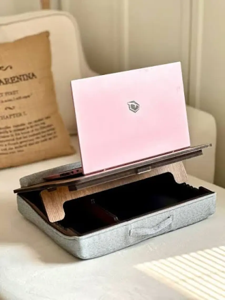 Vigo Wood Minderli Eğim Ayarlanabilir Laptop Sehpası 13" ve 15.6" Taşınabilir Notebook Tablet ve Telefon Bölmeli Masa