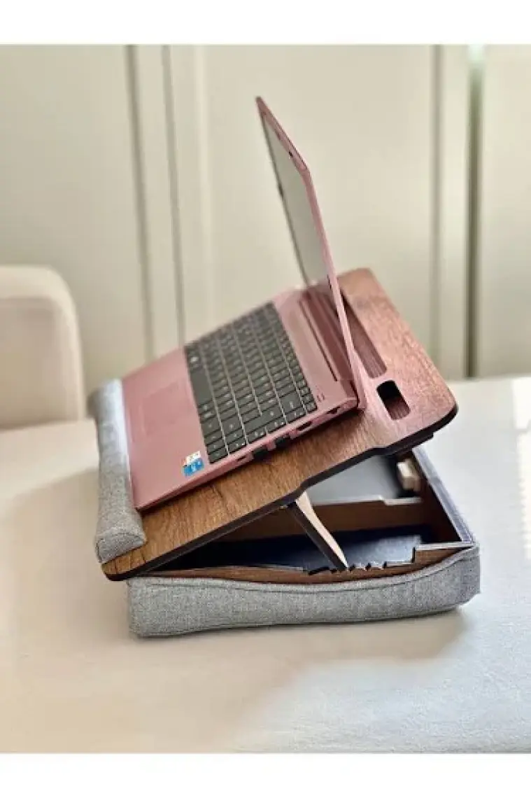 Vigo Wood Minderli Eğim Ayarlanabilir Laptop Sehpası 13" ve 15.6" Taşınabilir Notebook Tablet ve Telefon Bölmeli Masa