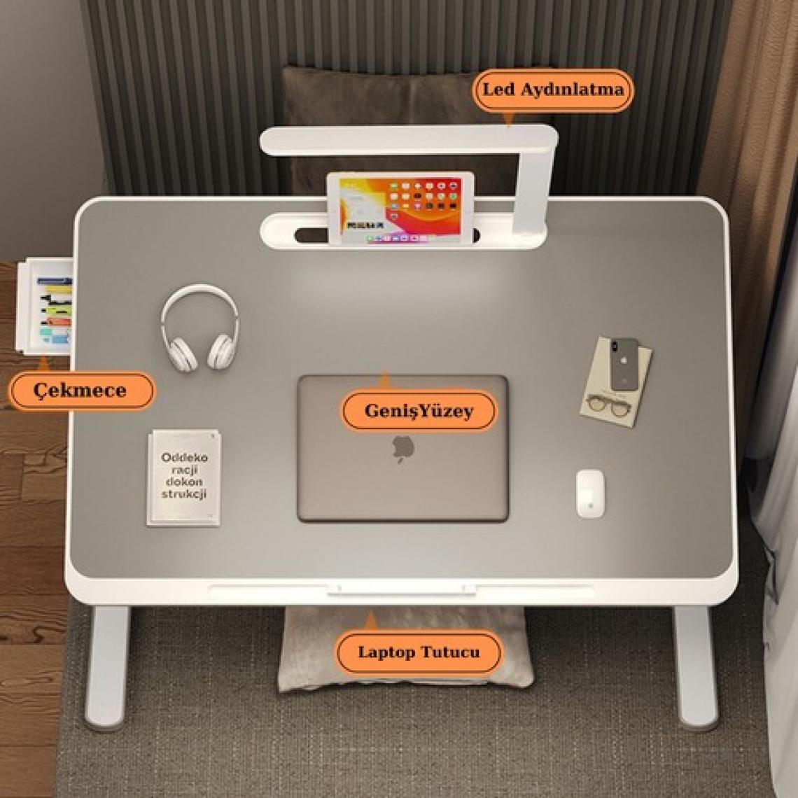 Karr Office Move - N9  Yükseklik Ayarlı LED Aydınlatmalı Gri Laptop Sehpası