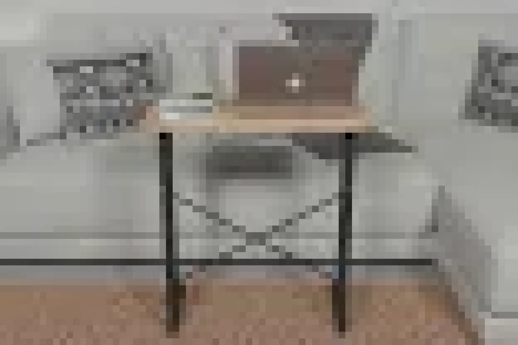 Furnature Design Metal Ayaklı Laptop Sehpası Kahvaltı Masası Çalışma Sehpası Atlantik Çam 60X35
