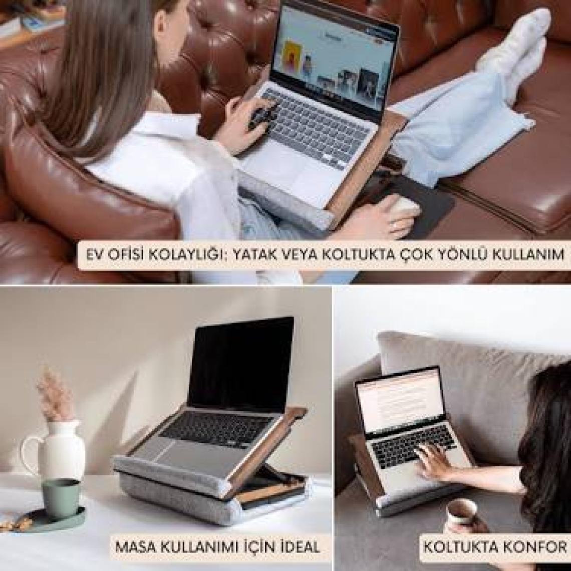 Vigo Wood - Eğim Ayarlanabilir Çekmeceli Mousepad Minderli Laptop Sehpası - Ceviz LS051