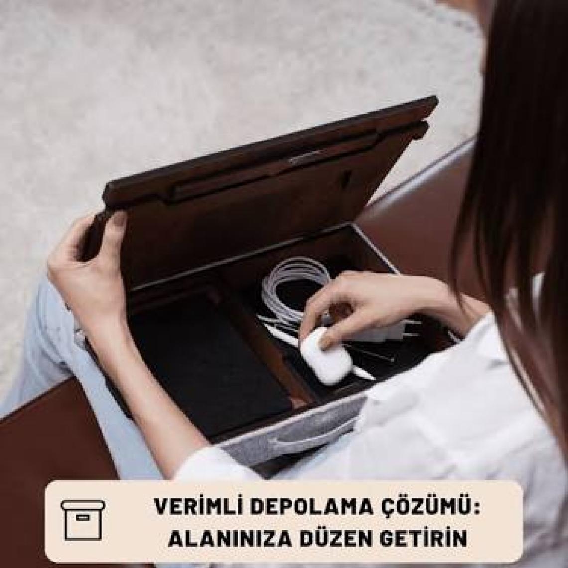 Vigo Wood - Eğim Ayarlanabilir Çekmeceli Mousepad Minderli Laptop Sehpası - Ceviz LS051