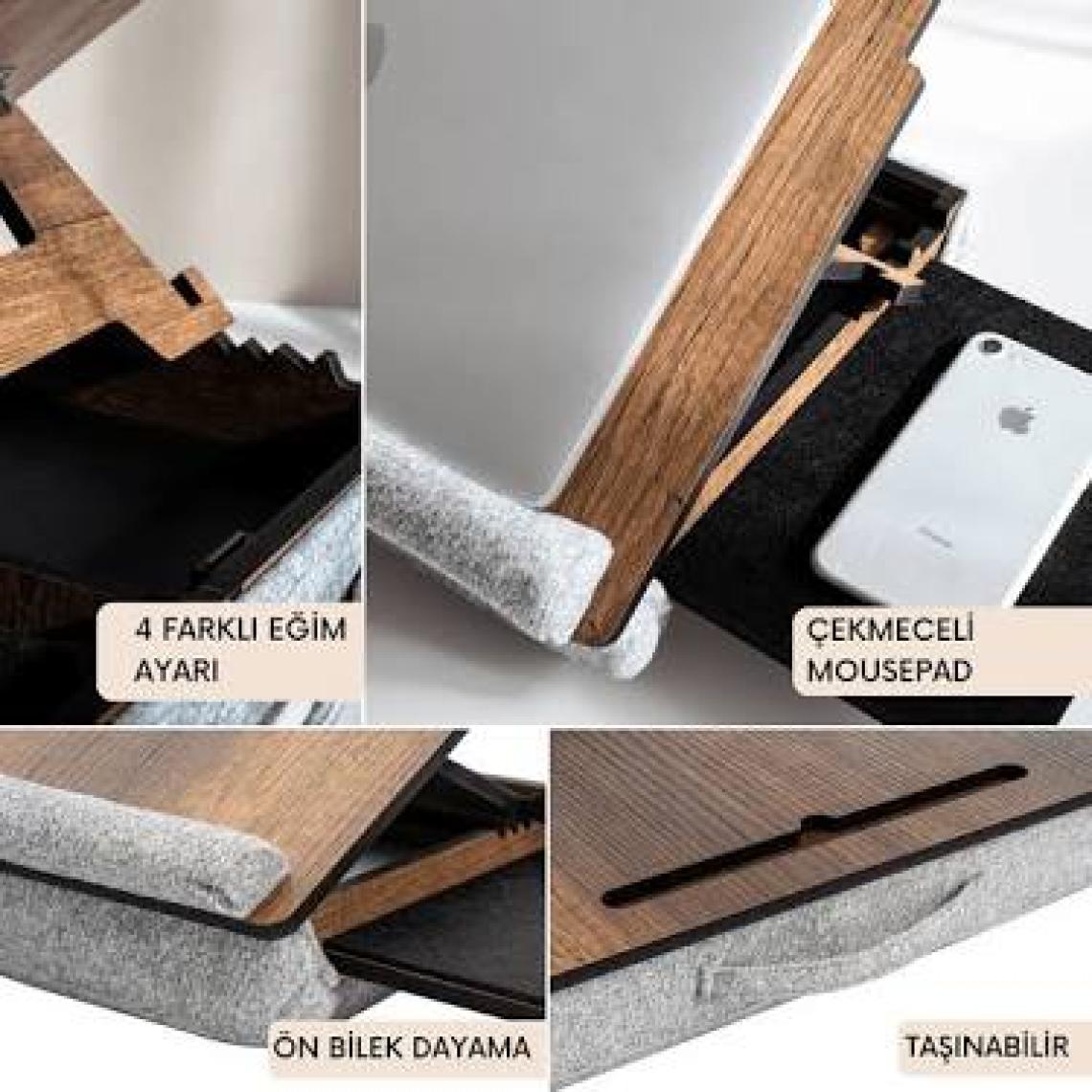 Vigo Wood - Eğim Ayarlanabilir Çekmeceli Mousepad Minderli Laptop Sehpası - Ceviz LS051