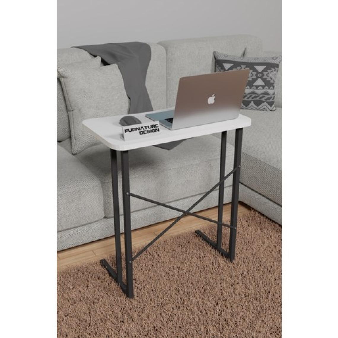 Furnature Design Metal Ayaklı Laptop Sehpası Kahvaltı Masası Çalışma Sehpası 60X35 - Beyaz