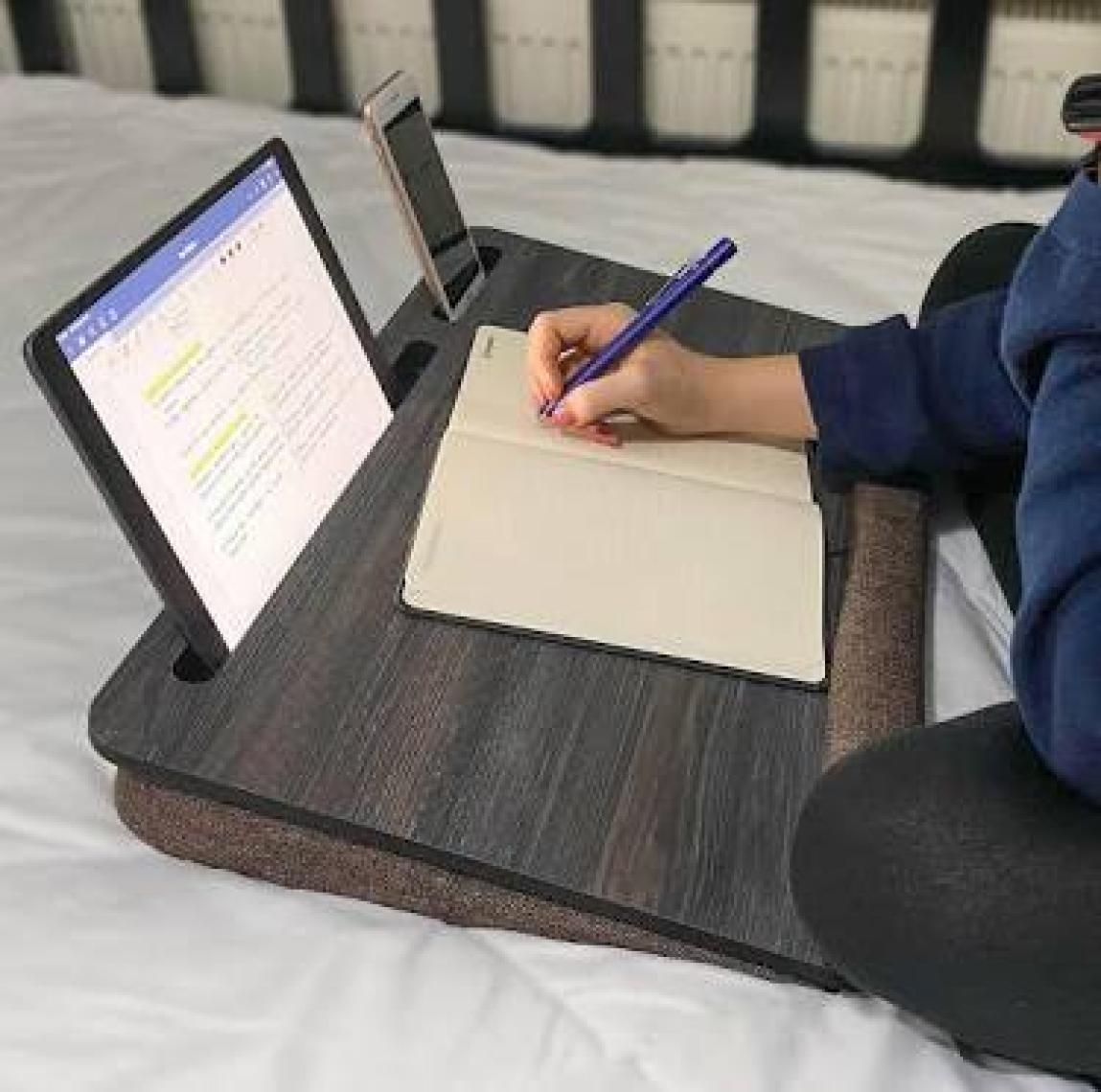 Vigo Wood Minderli Laptop Sehpası 15.6" ve 17.3" Taşınabilir Notebook, Tablet ve Telefon Bölmeli Masa