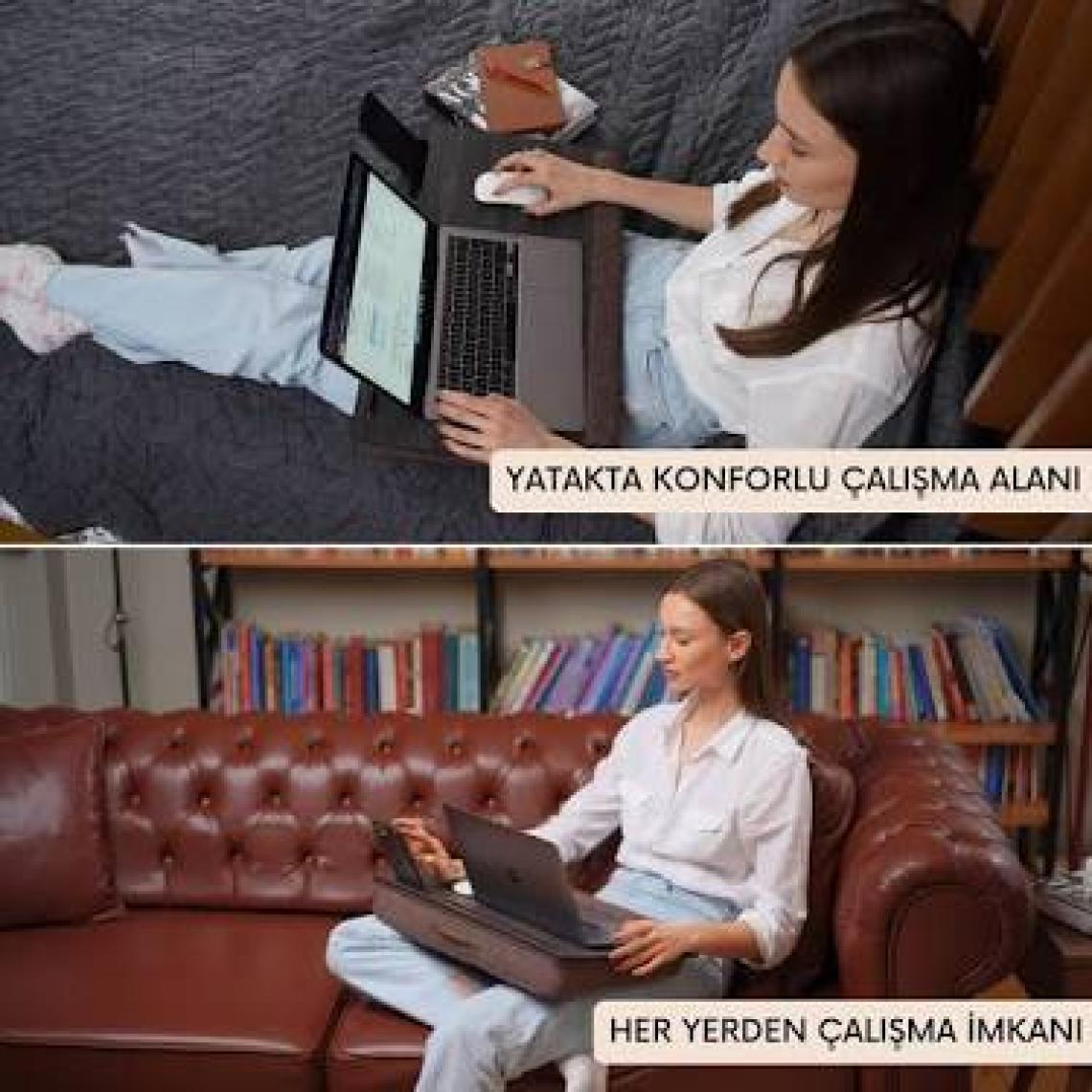 Vigo Wood Minderli Laptop Sehpası 15.6" ve 17.3" Taşınabilir Notebook, Tablet ve Telefon Bölmeli Masa