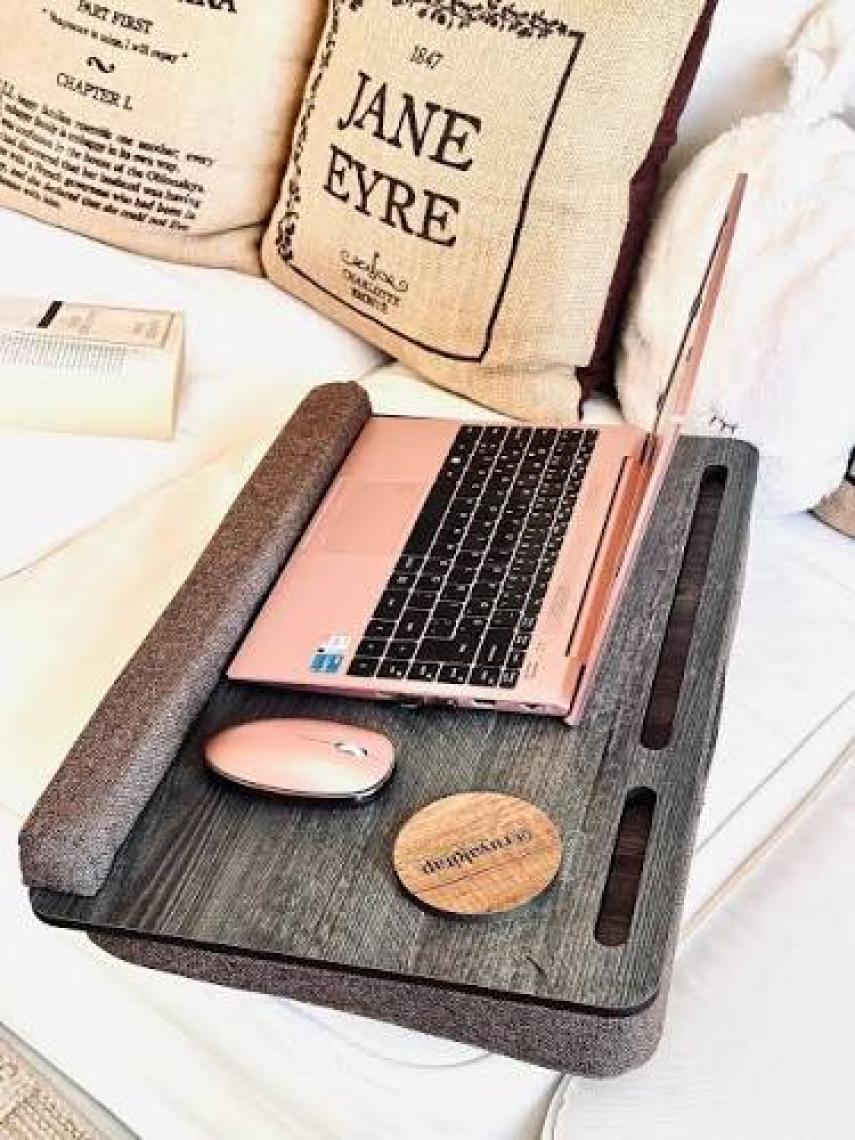 Vigo Wood Minderli Laptop Sehpası 15.6" ve 17.3" Taşınabilir Notebook, Tablet ve Telefon Bölmeli Masa