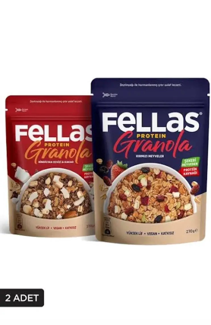 Fellas Protein Granola 2'li Paket - Hindistan Cevizi & Kakao 270g + Kırmızı Meyveler 270g