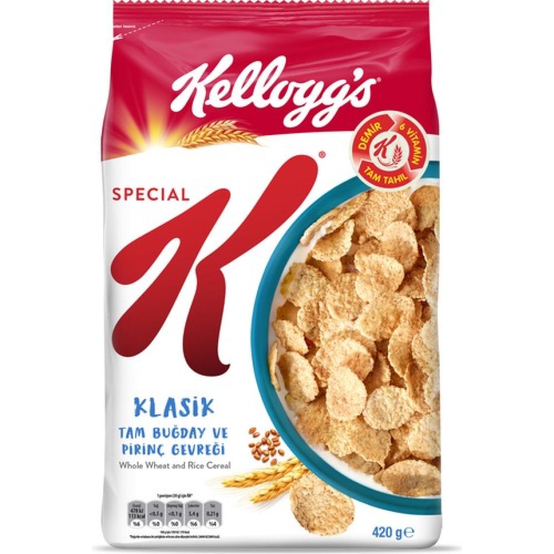 Kellogg's Special K Klasik Kahvaltılık Tam Buğday ve Pirinç Gevreği 420 Gr; Tam Tahıllı; Lif Kaynağı