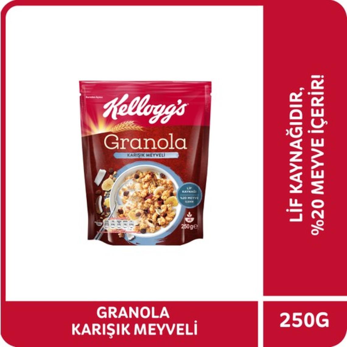 Kellogg's Karışık Meyveli Granola 250 G,%45 Yulaf Ezmesi,%20 Kurutulmuş Meyve,Lif Kaynağı Kahvaltılık Gevrek