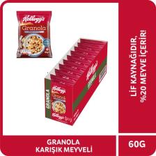 Kellogg's Granola Karışık Meyveli 60 G x10 Adet, %42 Yulaf Ezmesi,%20 Kurutulmuş Meyve, Lif Kaynağı Kahvaltılık Gevrek