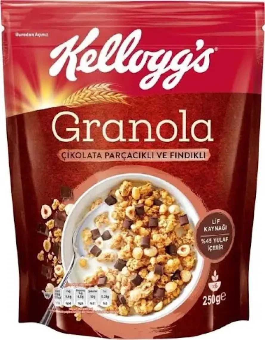 Kellogg's Çikolata Parçacıklı ve Fındıklı Granola 250 Gr,%44 Yulaf,lif Kaynağı,kahvaltılık Gevrek