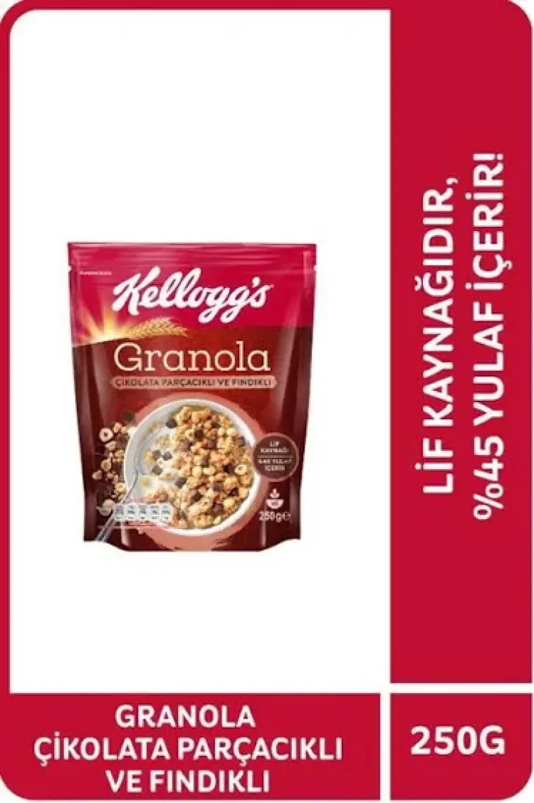 Kellogg's Çikolata Parçacıklı ve Fındıklı Granola 250 Gr,%44 Yulaf,lif Kaynağı,kahvaltılık Gevrek