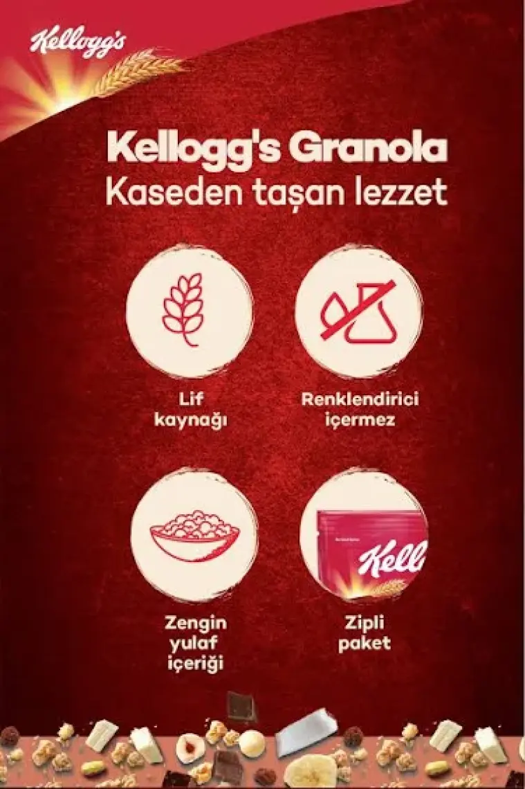 Kellogg's Çikolata Parçacıklı ve Fındıklı Granola 250 Gr,%44 Yulaf,lif Kaynağı,kahvaltılık Gevrek