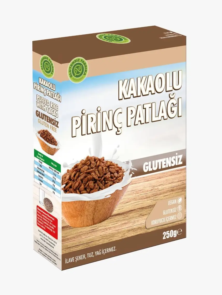 Glutensiz Fabrika Kakaolu Pirinç Patlağı 250 g (Glütensiz & Vegan)