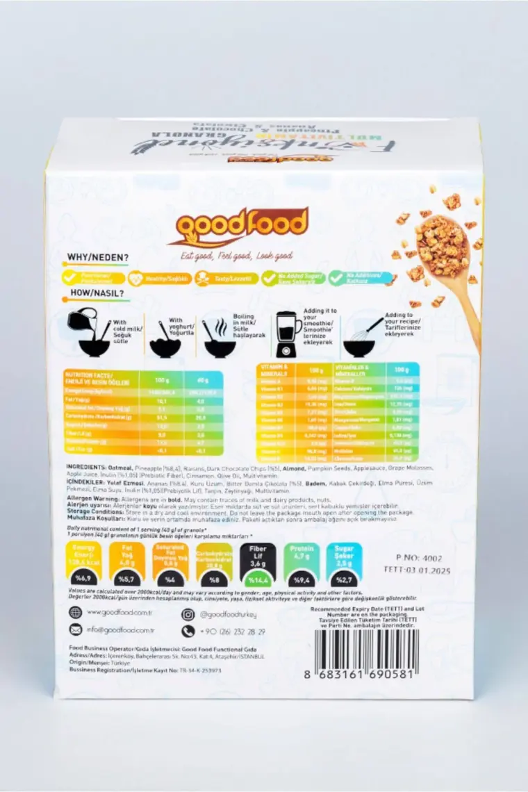GOOD FOOD MULTIVITAMIN GRANOLA  ANANAS & ÇİKOLATA  400 gr