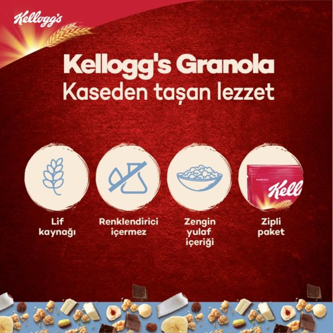 Kellogg's Granola Karışık Meyveli 340 G x5 Adet, %45 Yulaf Ezmesi, %20 Kurutulmuş Meyve, Lif Kaynağı Kahvaltılık Gevrek