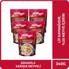 Kellogg's Granola Karışık Meyveli 340 G x5 Adet, %45 Yulaf Ezmesi, %20 Kurutulmuş Meyve, Lif Kaynağı Kahvaltılık Gevrek