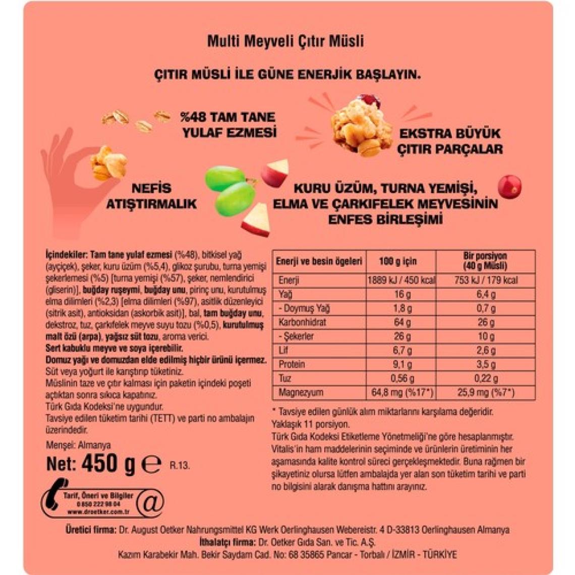 Dr.Oetker Vitalis Knusper Çıtır Multi Meyveli Müsli 450 gr