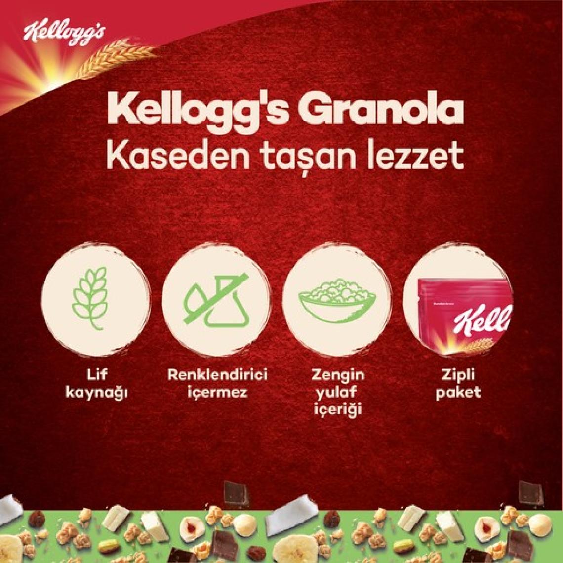 Kellogg's Granola Beyaz Çikolata Parçacıklı ve Antep Fıstıklı 500 G x5 Adet,Avantajlı Paket, %46 Yulaf Ezmesi,Lif Kaynağı Kahvaltılık Gevrek