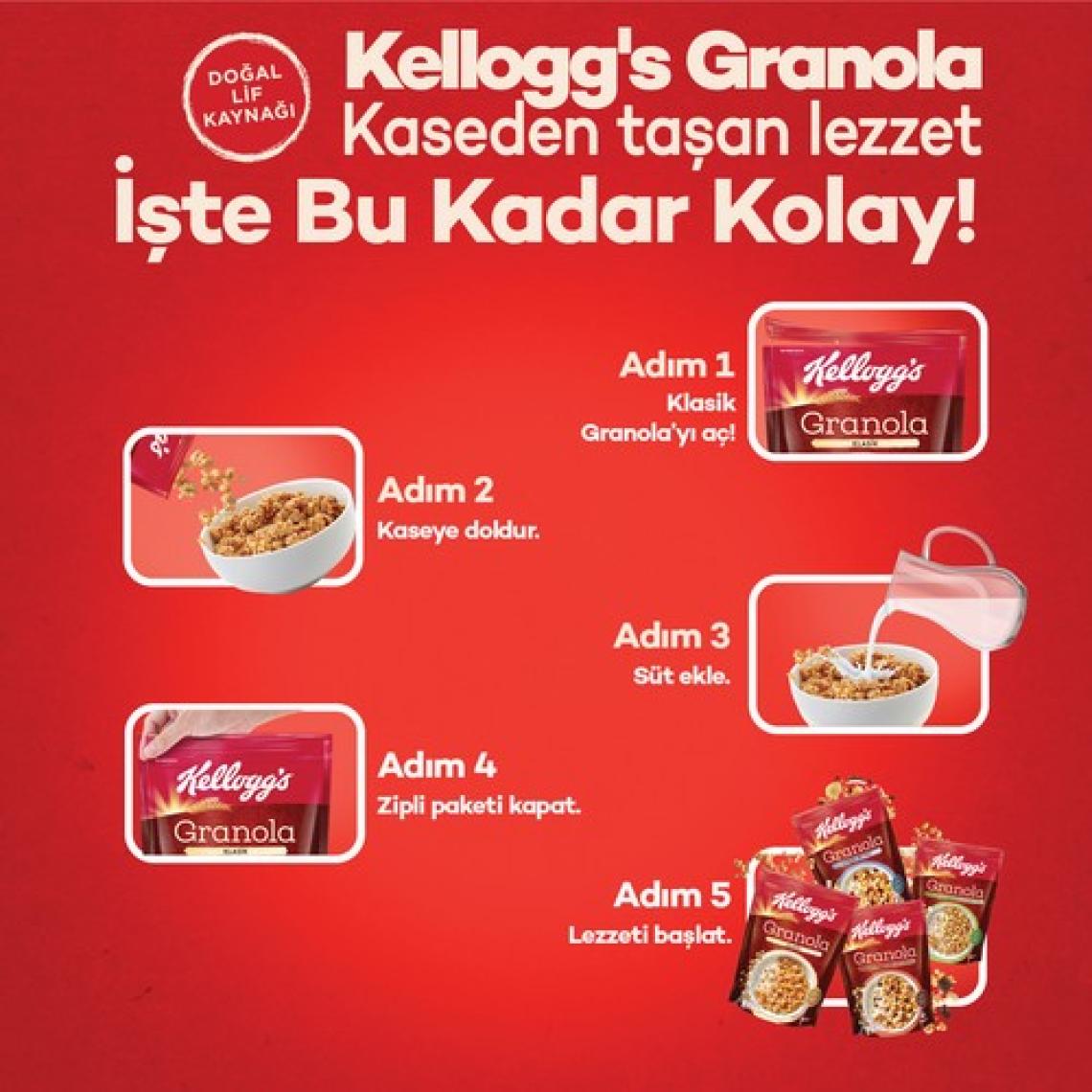 Kellogg's Granola Klasik 340 G x3 Adet,%56 Yulaf Ezmesi, Lif Kaynağı Kahvaltılık Gevrek