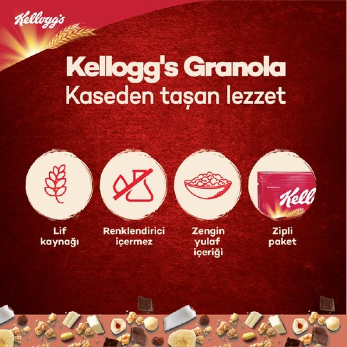 Kellogg's Granola Çikolata Parçacıklı ve Fındıklı 60 G x 10 Adet, 44% Yulaf Ezmesi,Lif Kaynağı Kahvaltılık Gevrek