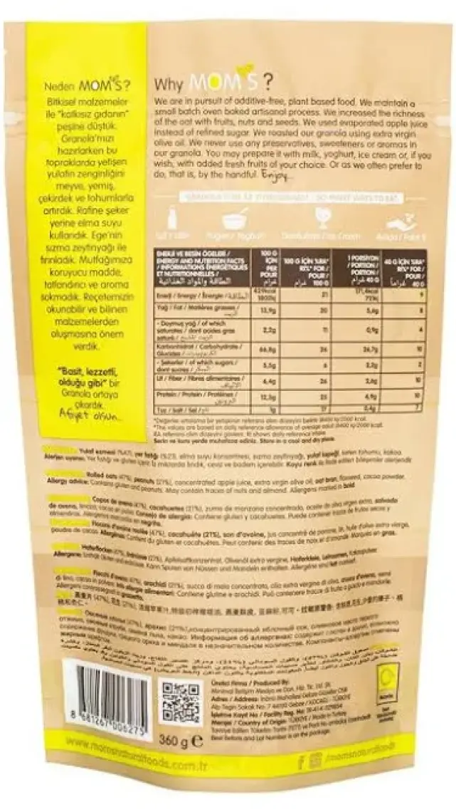 Mom's Natural Foods Yer Fıstıklı Granola 360 G