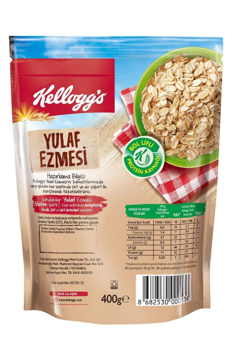 Yulaf Ezmesi 400 Gr, %100 Yulaf Ezmesi, Lif Ve Protein Kaynağı