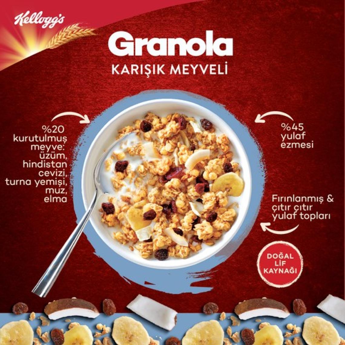 Kellogg’s 3lü Granola Paketi,Çikolata Parçacıklı ve Fındıklı,Karışık Meyveli,Antep Fıstıklı ve Beyaz Çikolata Parçacıklı, Klasik