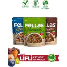 Fellas Granola 3'lü Mix Paket - Yaban Mersinli 200g + Fındık & Kakao 200g + Antep Fıstıklı 200g