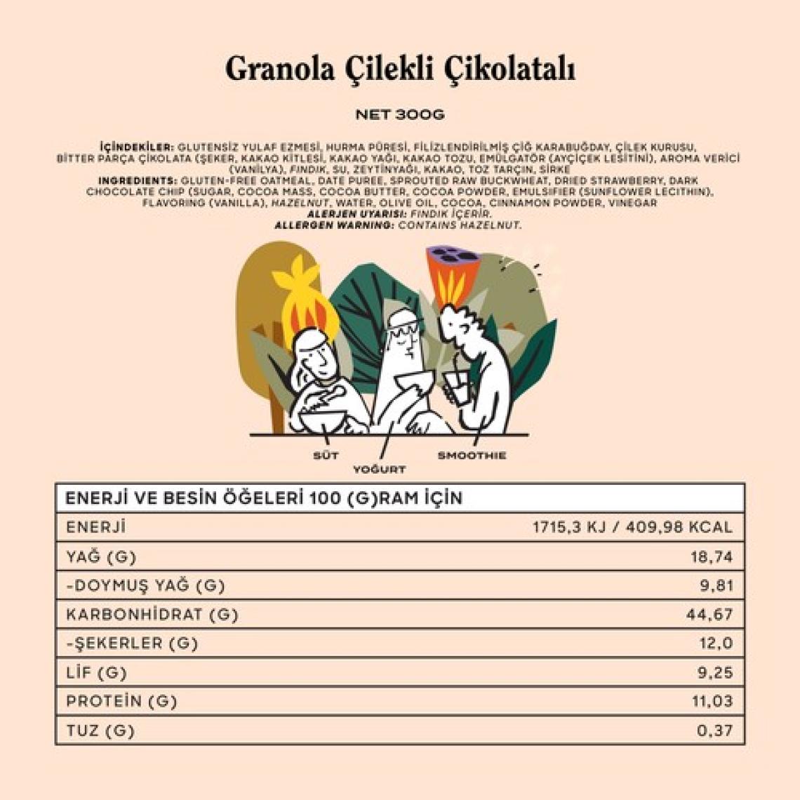 The Good Wild Glütensiz, İlave Şekersiz Granola Çilekli Çikolatalı 300 G