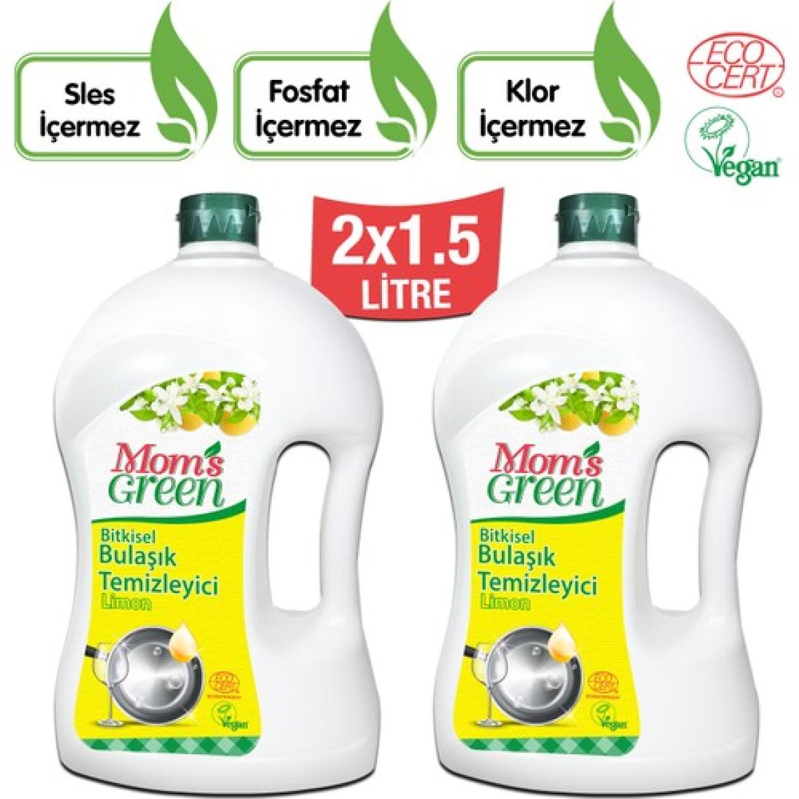 Mom's Green 2'li Set Bitkisel Elde Bulaşık Temizleyici Limon 1,5 Lt. x 2 Adet