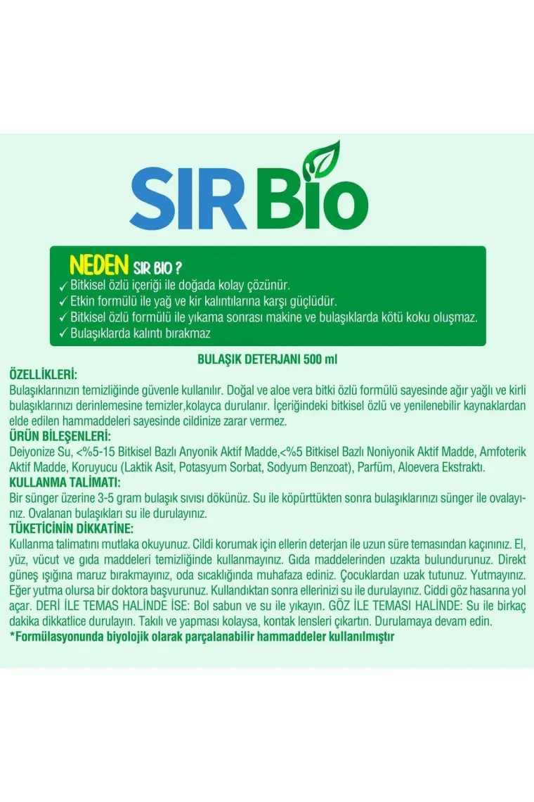 Sır Bio Elde Bulaşık Deterjanı 500 ml