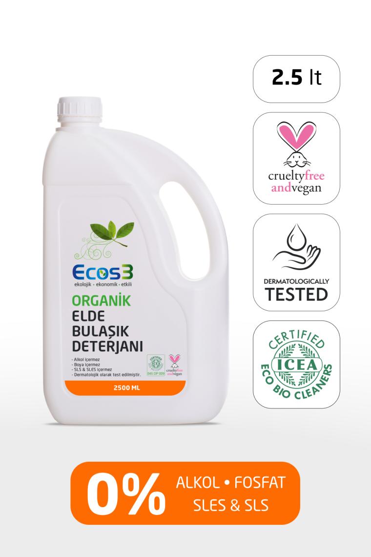 Elde Bulaşık Deterjanı, Organik & Vegan Sertifikalı, Ekolojik, Hipoalerjenik, Aloe Vera’lı, 2.5 Lt