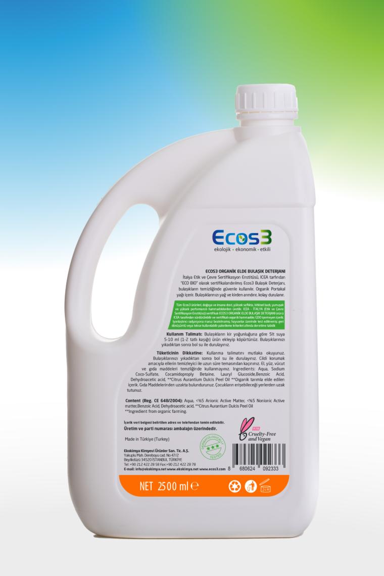 Elde Bulaşık Deterjanı, Organik & Vegan Sertifikalı, Ekolojik, Hipoalerjenik, Aloe Vera’lı, 2.5 Lt