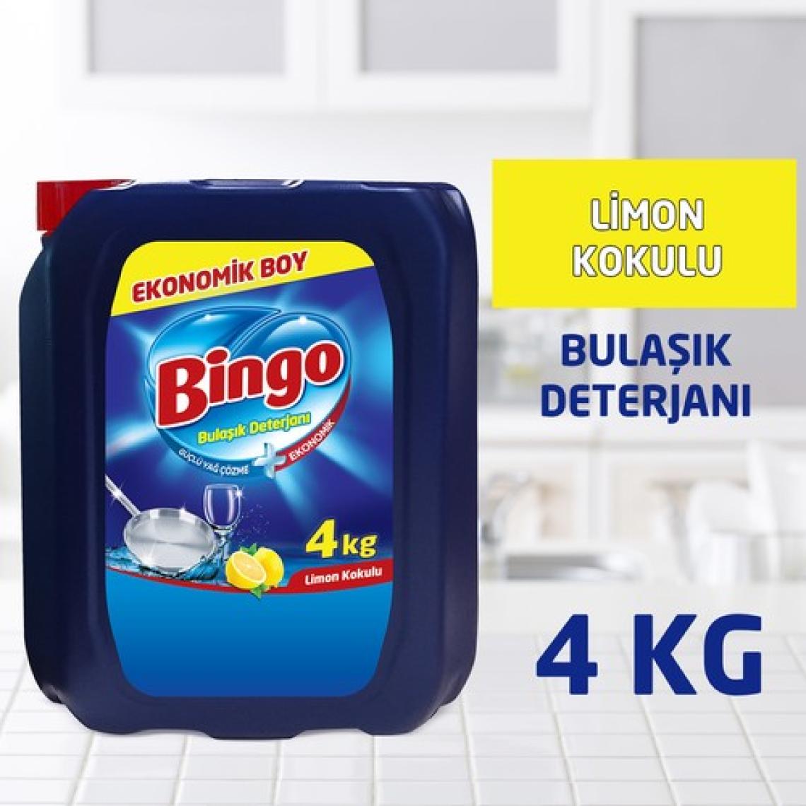 Bingo Limon Kokulu Elde Yıkanabilir Sıvı Bulaşık Deterjanı 4 Kg - Fosfatsız, Çevre Dostu ve Yüksek Etkili