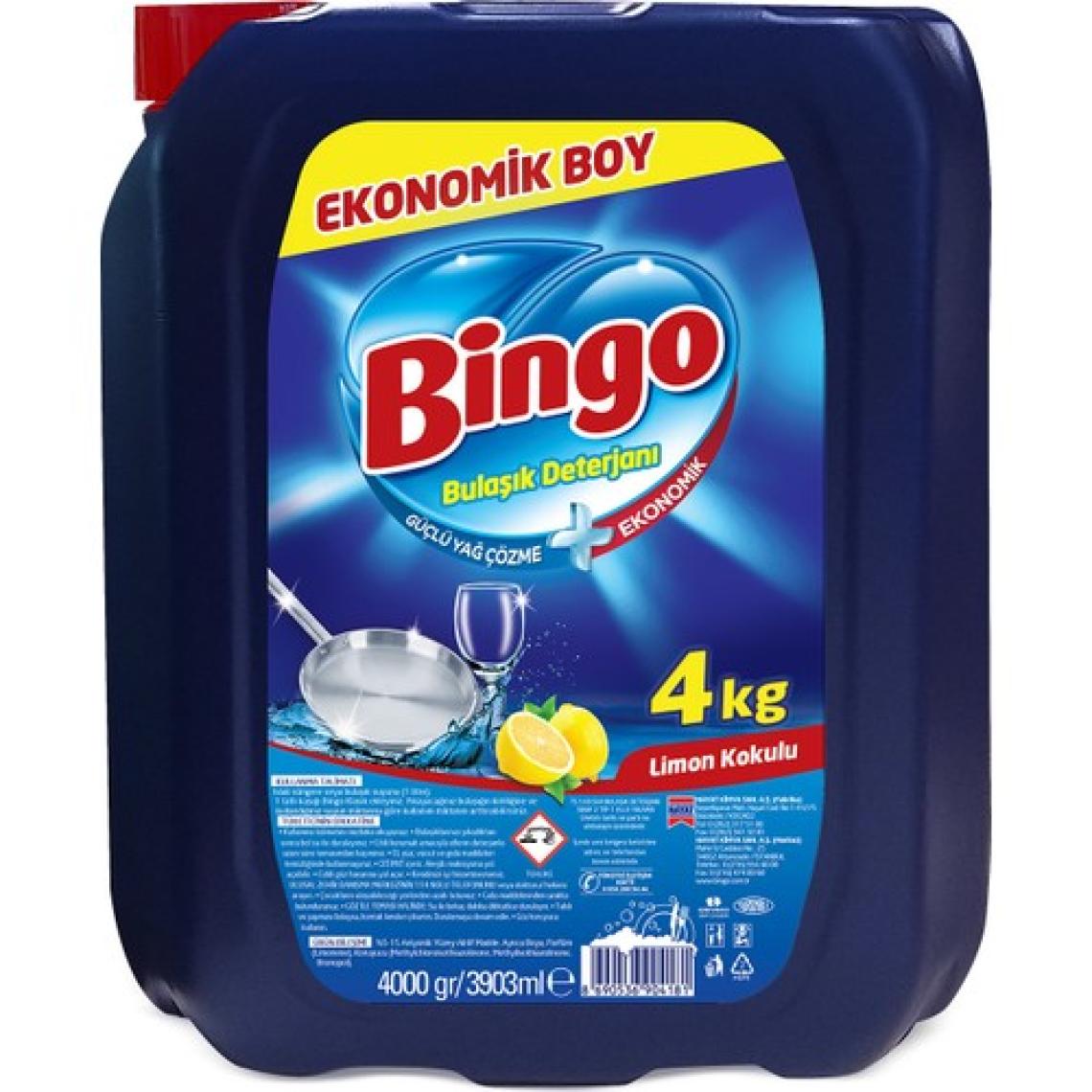 Bingo Limon Kokulu Elde Yıkanabilir Sıvı Bulaşık Deterjanı 4 Kg - Fosfatsız, Çevre Dostu ve Yüksek Etkili