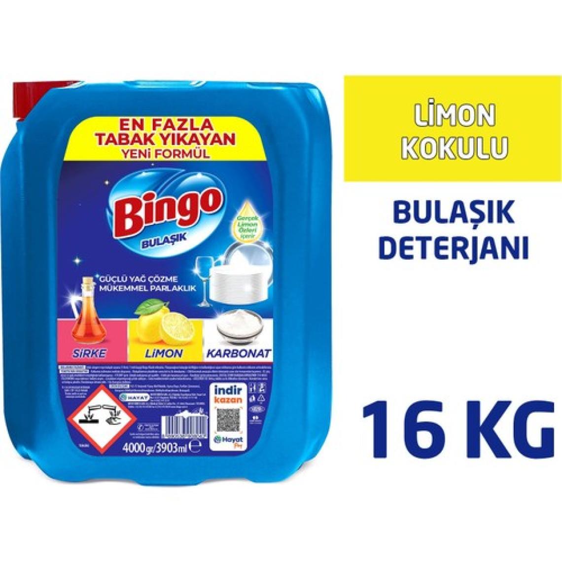 Bingo Limon Aromalı Bulaşık Deterjanı 3,9 lt - Güçlü Yağ Çözme ve Mükemmel Parlaklık İçin Sirke ve Karbonat İçerir