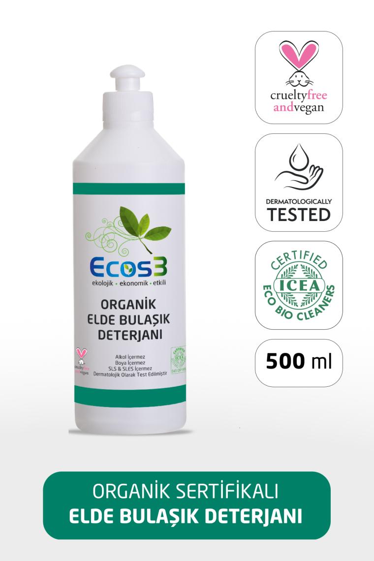 Ecos3 Elde Bulaşık Deterjanı, Organik & Vegan Sertifikalı, Ekolojik, Hipoalerjenik, Aloe Vera’lı, 500ml
