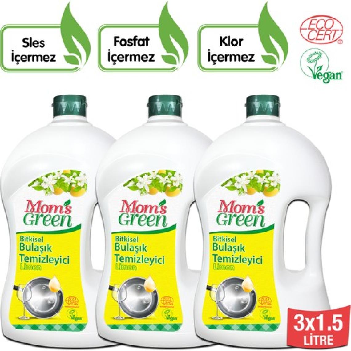 Mom's Green 3'lü Set Bitkisel Elde Bulaşık Temizleyici Limon 1,5 lt x 3 Adet