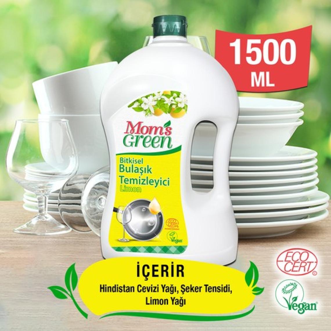 Mom's Green 3'lü Set Bitkisel Elde Bulaşık Temizleyici Limon 1,5 lt x 3 Adet