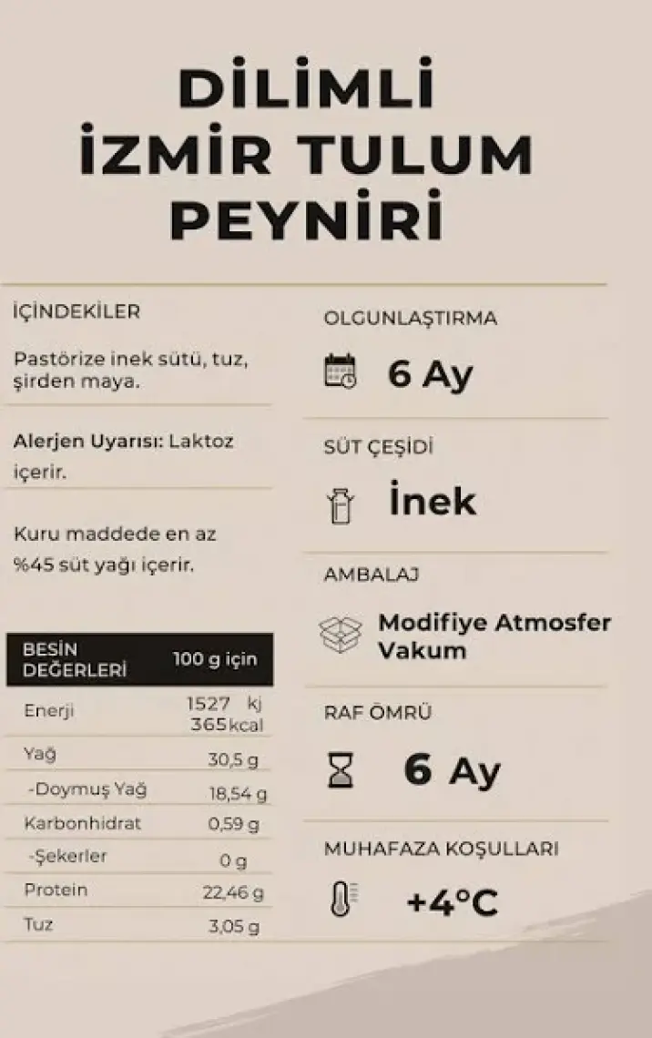 Ariste Keyif Serisi – Dilimli İzmir Tulum Peyniri 500 gr – Olgunlaştırılmış, İnek Sütü