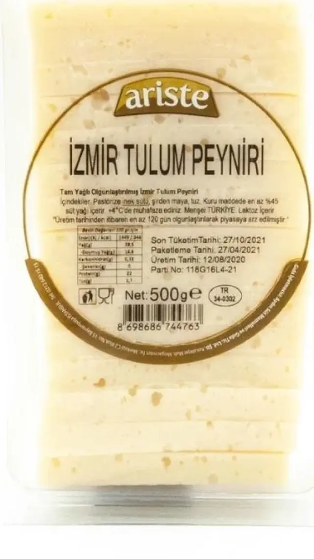 Ariste Keyif Serisi – Dilimli İzmir Tulum Peyniri 500 gr – Olgunlaştırılmış, İnek Sütü