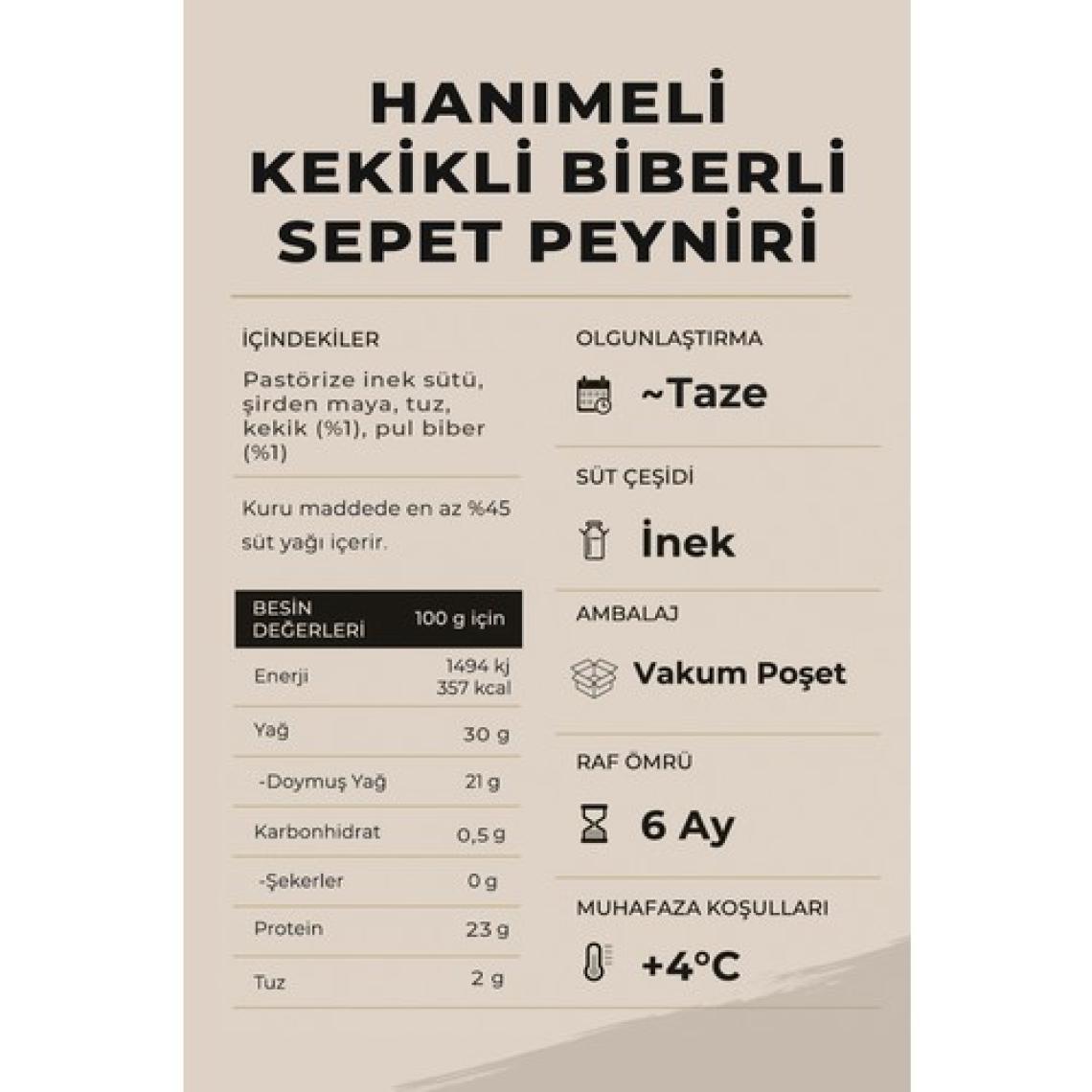 Ariste Hanımeli Kekikli Biberli Tam Yağlı Sepet Peyniri 250 gr