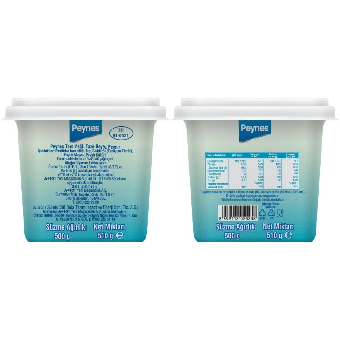 Kaanlar  Tam Yağlı Beyaz Peynir 500 gr