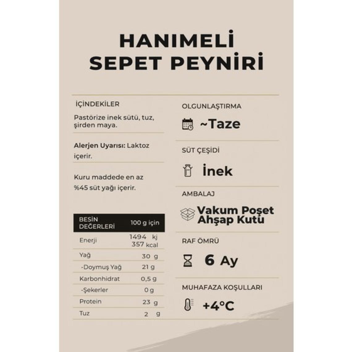 Ariste Hanımeli Tam Yağlı Sade Sepet Peyniri 250 gr