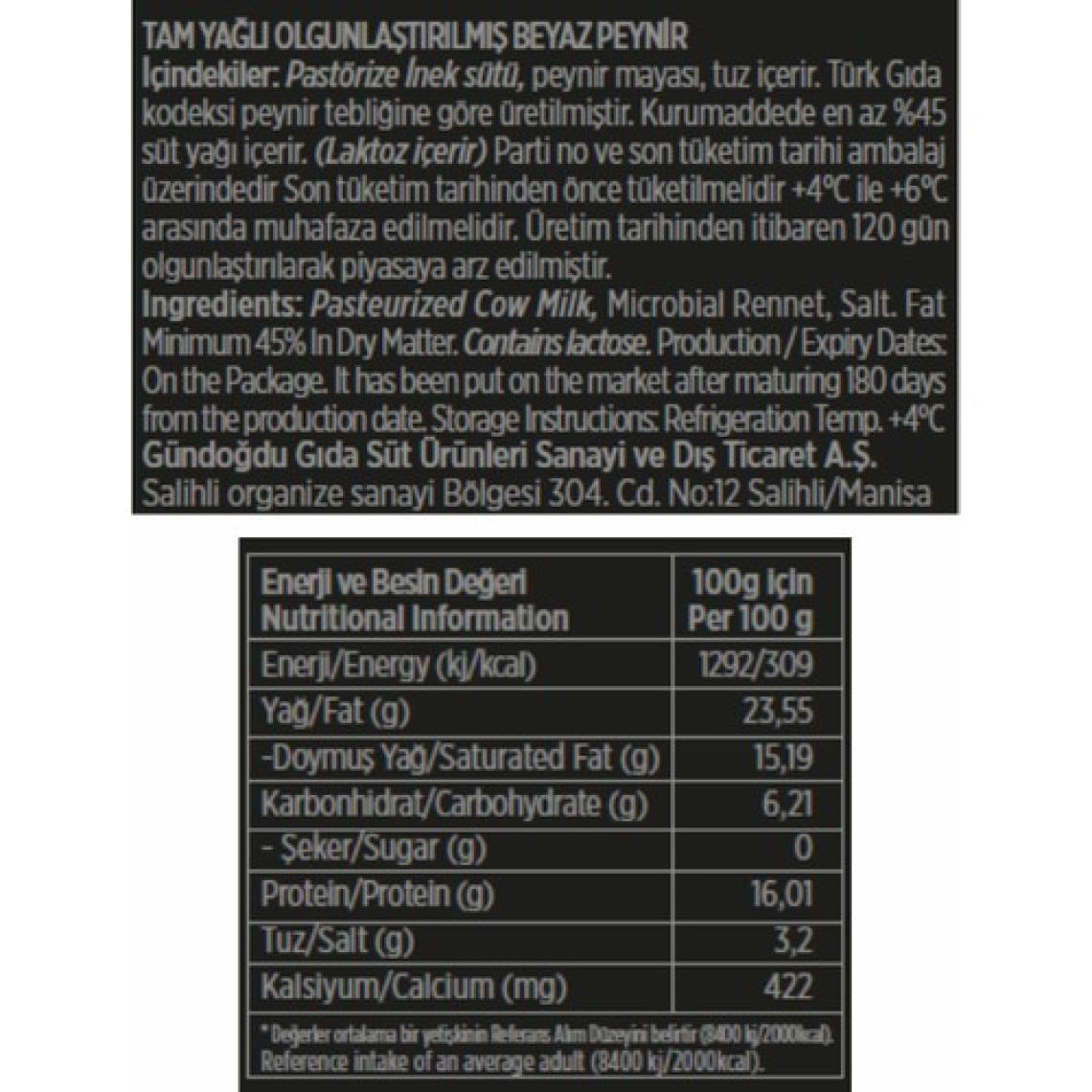 Gündoğdu Klasik İnek Beyaz Peynir 650gr 6'lı