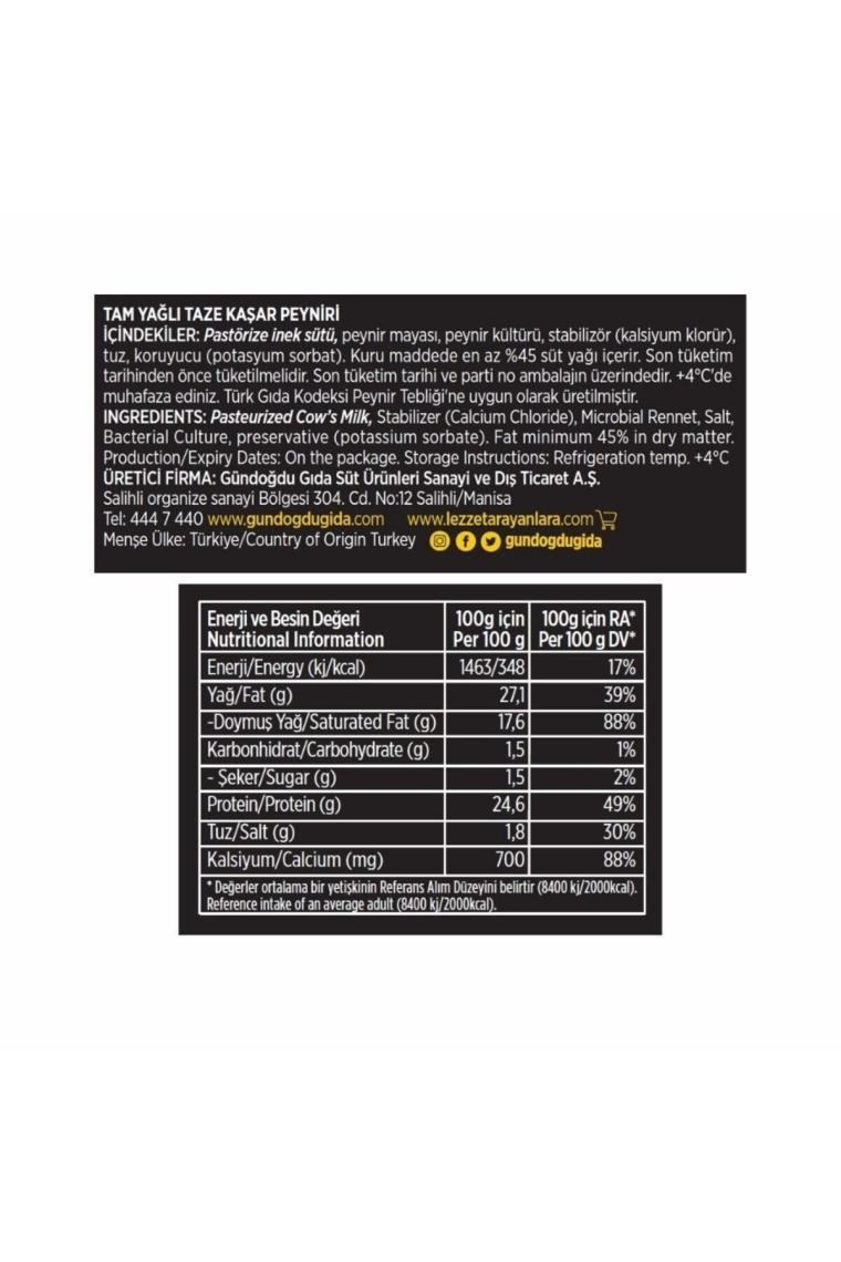 Taze Kaşar Peyniri 700gr 4'lü