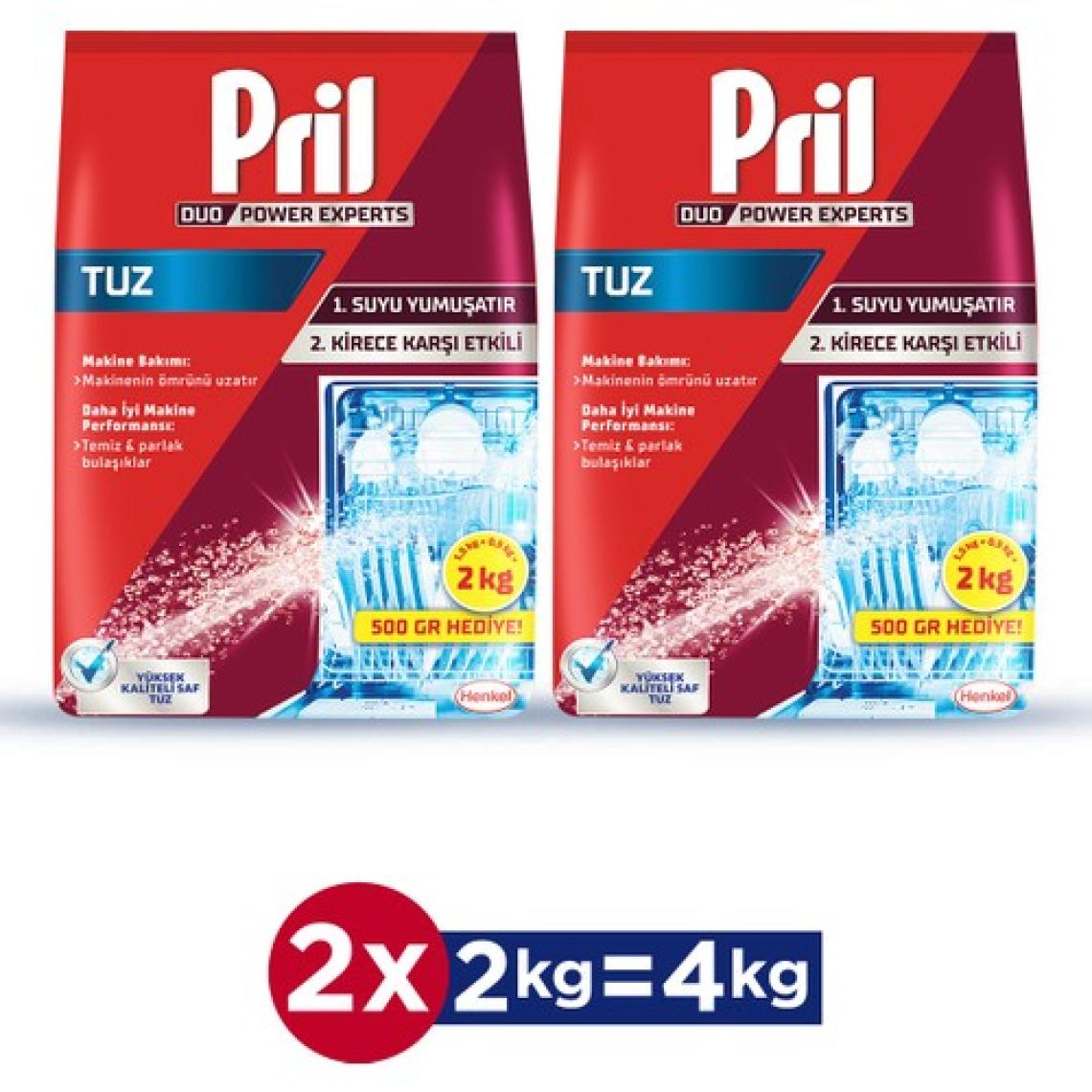 Pril Bulaşık Makinesi Tuzu 2×2 kg - Kireç Önleyici, Kokusuz ve Yüksek Kapasiteli Formül ile Beş Etkili Çözüm